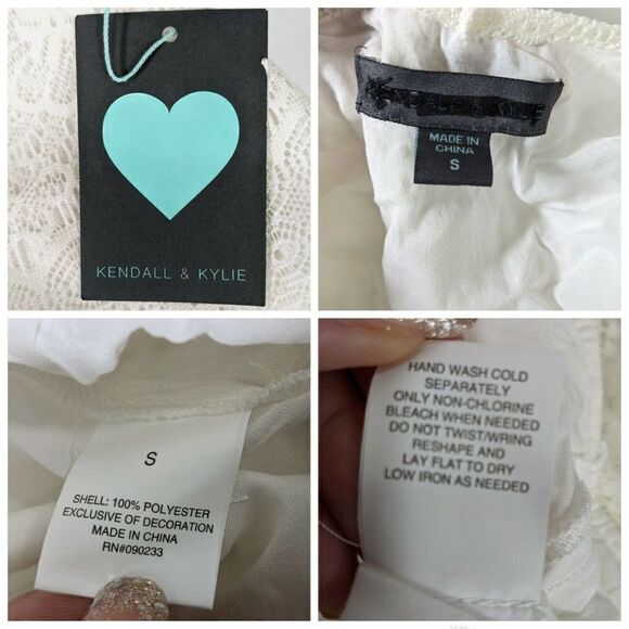 Kendall & Kylie Size Small Crop Top Lace Flutter Sleeve Lined Ivory - Picture 6 of 10